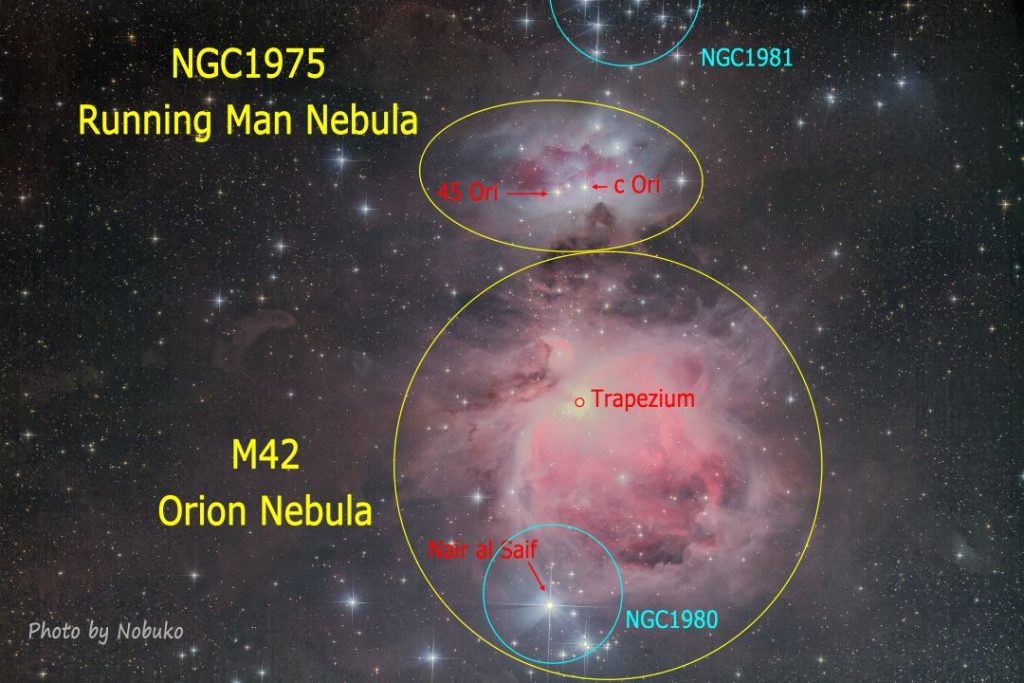 M42_オリオン大星雲＆NGC1975_ランニングマン星雲_テキスト入り