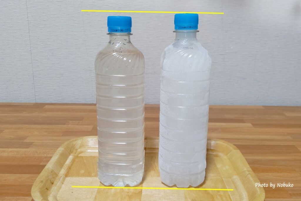 冷蔵＆冷凍で高さ比べ(横にして凍らせら場合)_P2-3_使用例_冷蔵と冷凍の比較_少し背が高く全体に丸い感じ